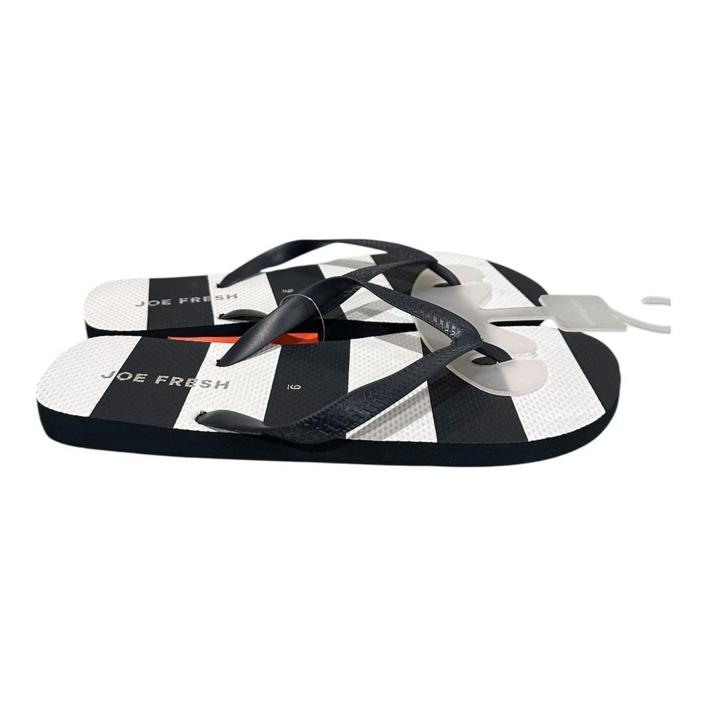 Joe Fresh Flip Flop Sandals Mens Size 9 Black Stripe Beach Shoes Summer Casual